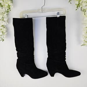 Eileen Fisher Ditto Black Suede Leather Slouch Boots Vero Cuoio Pull On Size 10